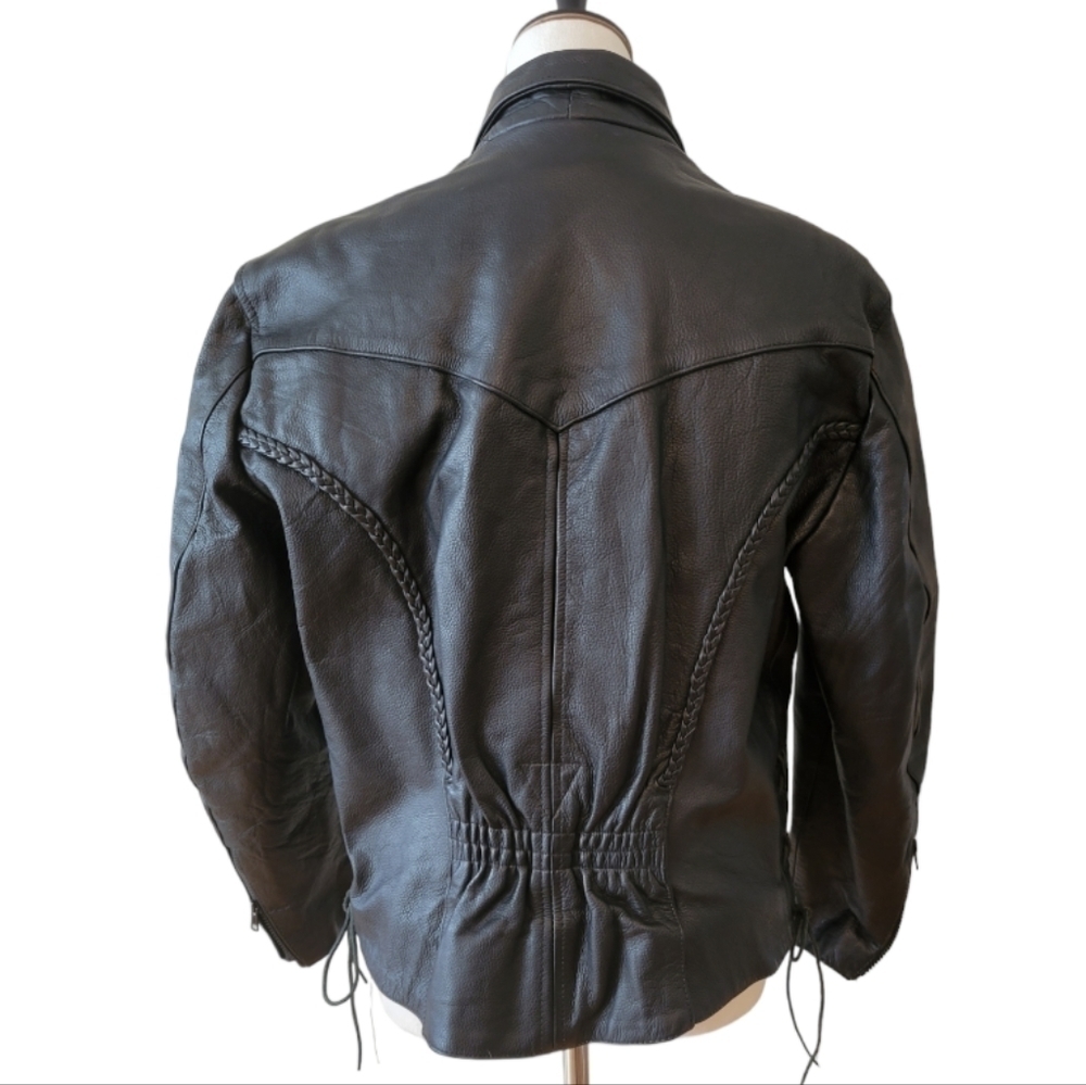 UNIK Heavyweight Authentic Black Leather Motorcycle Jacket Size Medium - Picture 2 of 5